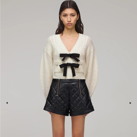 Self-Portrait Sweaters - Self Portrait IVORY BOW DETAIL CARDIGAN